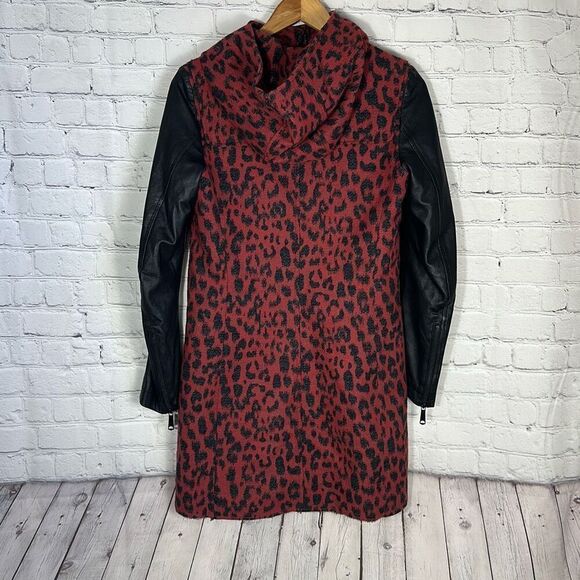 DIESEL Leo Jaquard Womans Red Leopard Wool Blend Lambskin Sleeves Hooded - Picture 5 of 10